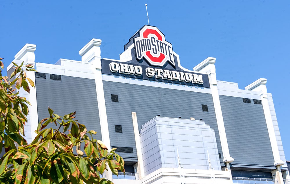 Back of Ohio Stadium scoreboard with the signature Block O